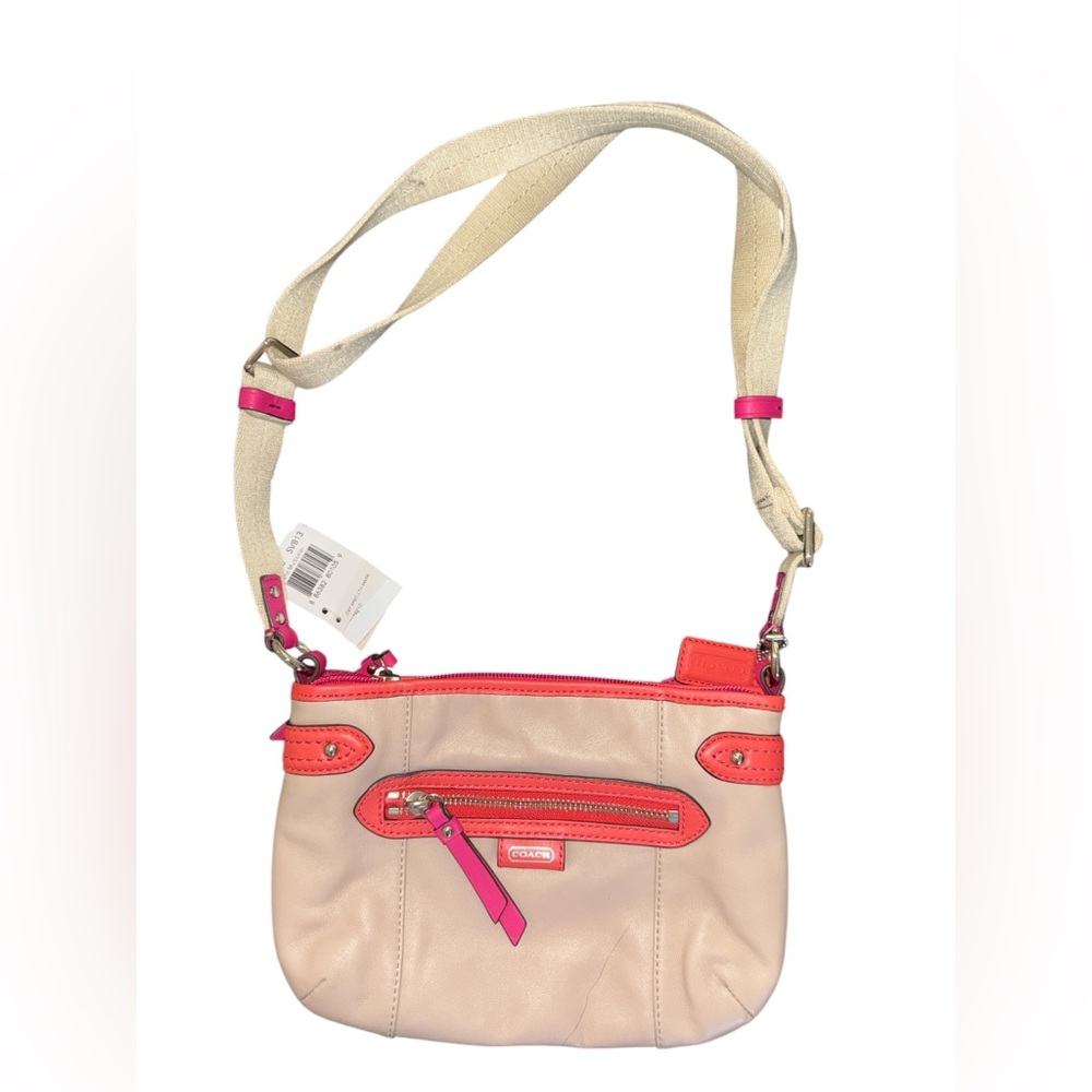 New NWT Coach Daisy Spectator Tan Orange Pink Leather Swingpack Crossbody bag